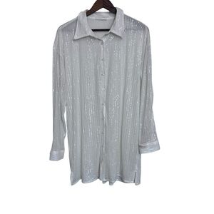 12th Tribe Festive Holiday White Sequin Button Down Shirt Size Medium